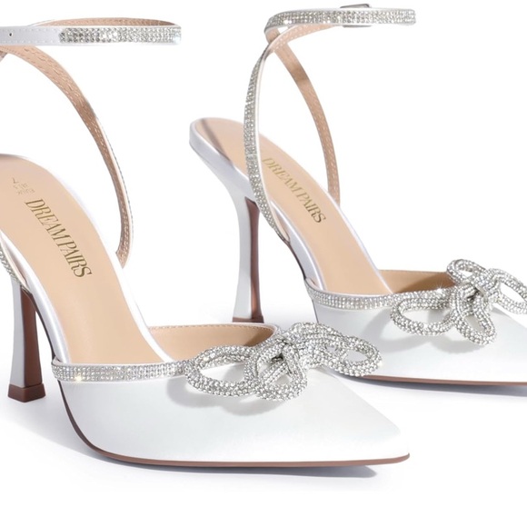 DREAM PAIRS Women's Closed Toe Strappy Heels White Rhinestone Size 8.5 - Picture 5 of 11